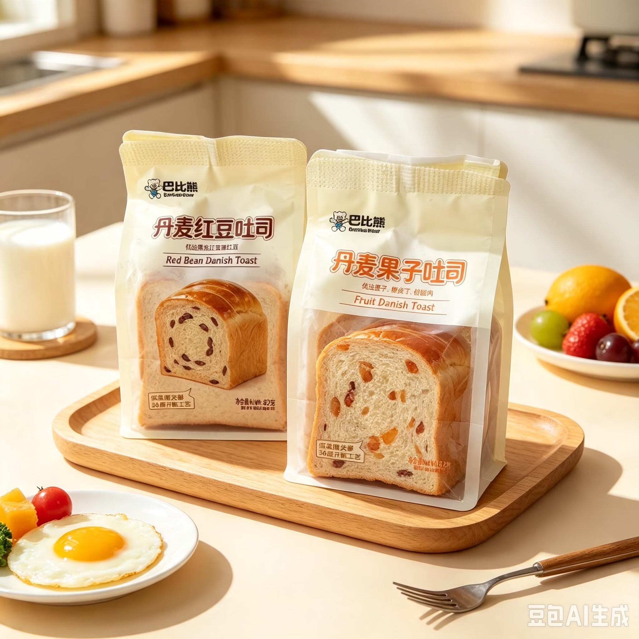 巴比熊丹麦红豆果子吐司面包早餐82克袋装整箱夹心糕点健康零食
