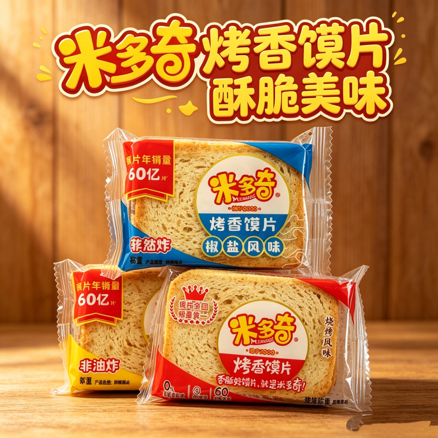 米多奇烤香馍片非油炸椒盐烧烤风味酥性饼干早餐点心休闲零食