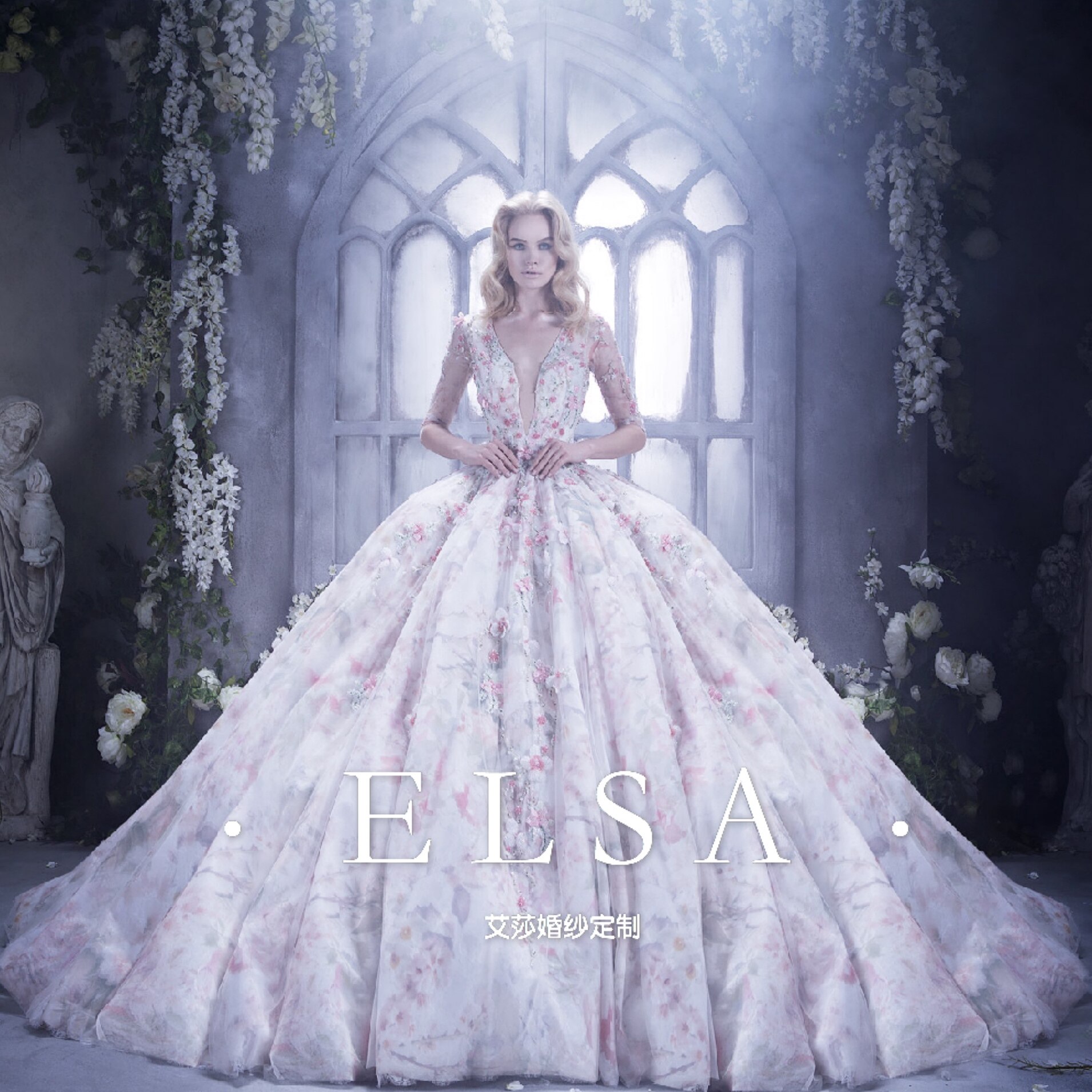 画堂春99人面桃花 中国风花仙子新娘 森系梦幻公主大拖尾婚纱主纱