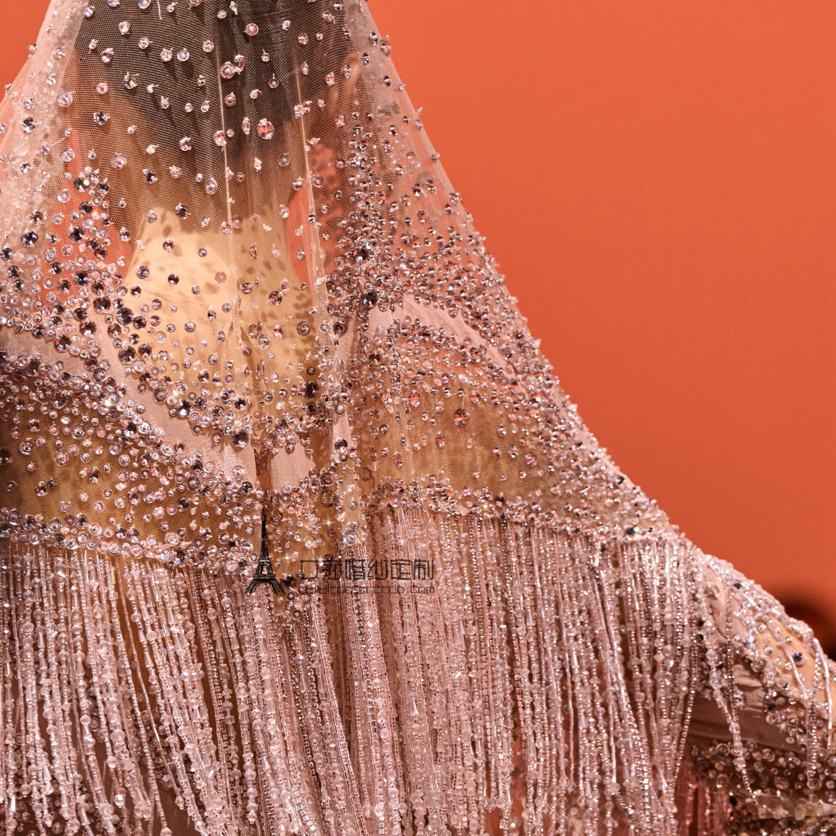 elie saab水晶流苏婚纱 新娘香槟色性感鱼尾礼服敬酒服演出主持