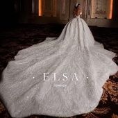 奢华水钻宫廷梦幻星空一字肩蓬蓬婚纱 新娘性感深V大拖尾婚纱1