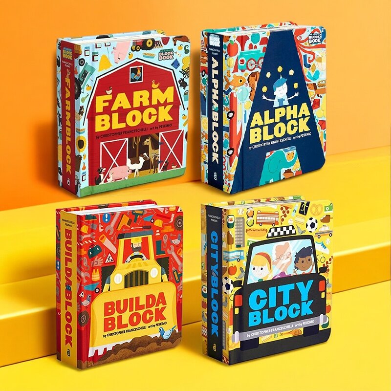 创意城市 CityBlock/Buildablock/FarmBlock 镂空设计造型纸板书 儿童色彩趣味认知 异型书 Alphablock 创意字母同系列Cut-out