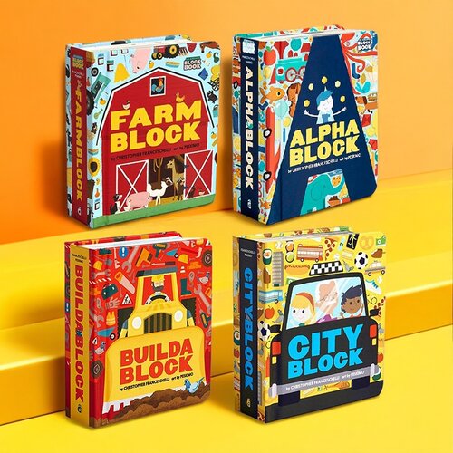 创意城市 CityBlock/Buildablock/FarmBlock 镂空设计造型纸板书 儿童色彩趣味认知 异型书 Alphablock 创意字母同系列Cut-out