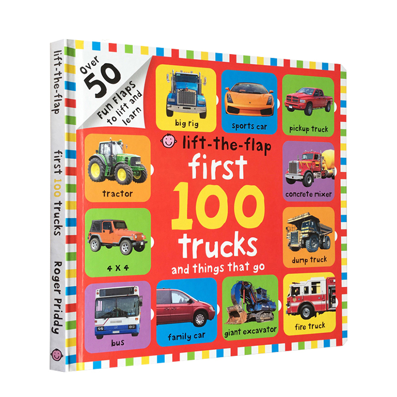 英文原版 First 100 Trucks and Things That Go Lift-the-Flap精装大开本纸板翻翻书 宝宝交通工具图解词典 儿童启蒙早教认知绘本