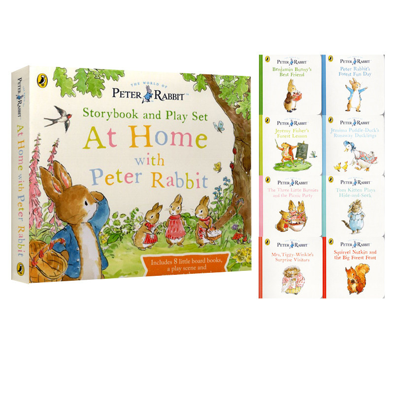 英文原版 At Home with Peter Rabbit 8册 纸板书 礼品盒装 和彼得兔一起在家度过欢乐时光 彼得兔 幼儿启蒙认知