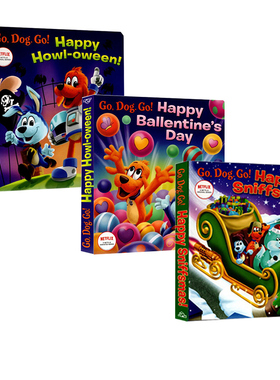 英文原版 Netflix: Go, Dog. Go! 纸板书 3册合售 万圣节/情人节/圣诞节  奈飞动画影视绘本