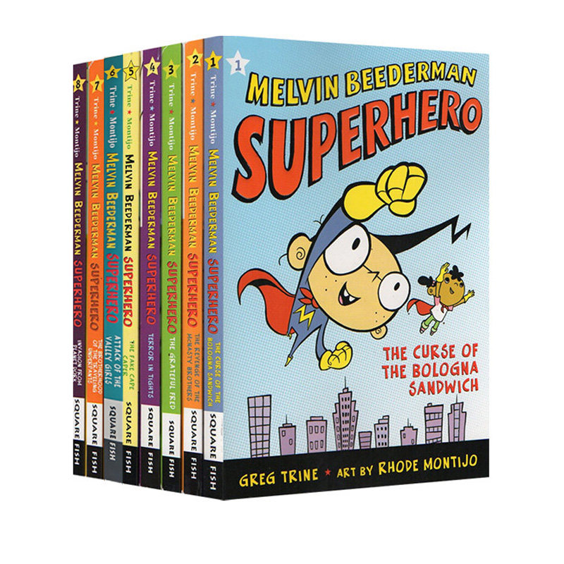 英文原版 Melvin Beederman Superhero 8册 儿童幽默桥梁章节书 超级英雄守护地球 冒险故事小说