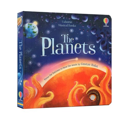 英文原版 Usborne Musical Books The Planets 行星 纸板发音书 儿童互动探索触摸感知洞洞书 幼儿艺术启蒙英语绘本