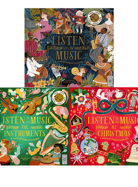 预售 英文原版 Listen to the Music 发音书 3册 音乐乐精装绘本  旋律的世界  world of magical melodies 圣诞节 Christmas