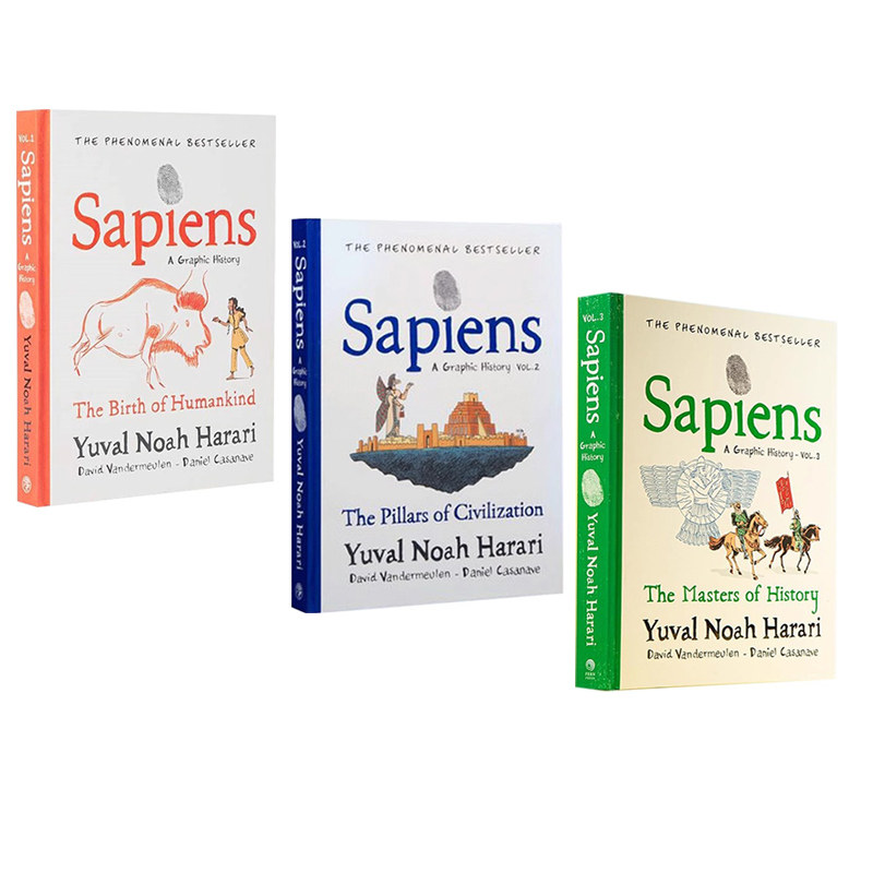 英文原版 Sapiens 人类简史漫画版 3册合售 从动物到上帝 尤瓦尔·赫拉利 Yuval Noah Harari 世界通史