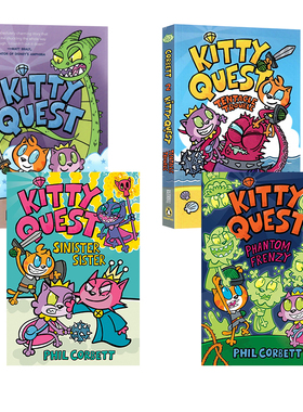 预售 英文原版 Kitty Quest 小猫探险4册合售 儿童幽默爆笑桥梁漫画 全彩冒险图画书 青少年英语课外小说读物 Phil Corbett