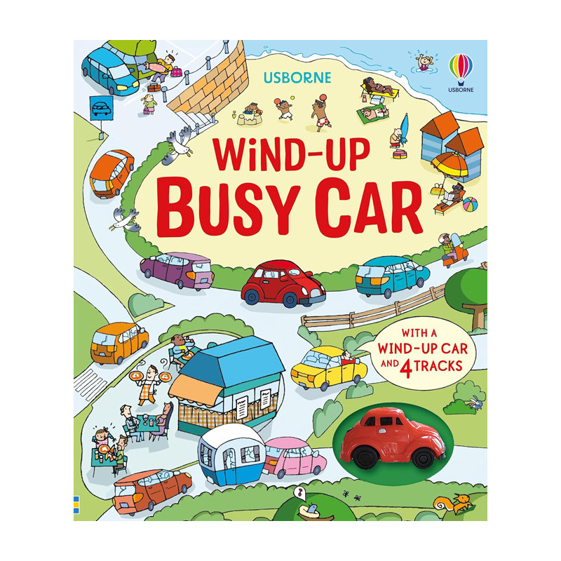 Usborne 轨道书 Wind-Up Busy Car 繁忙的小汽车 英文原版 儿童益智纸板游戏书 跑跑乐互动亲子玩具童书