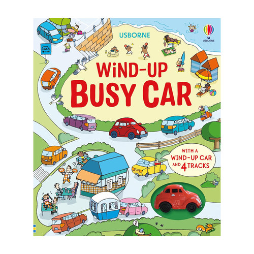 Usborne 轨道书 Wind-Up Busy Car 繁忙的小汽车 英文原版 儿童益智纸板游戏书  跑跑乐互动亲子玩具童书