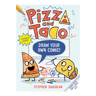 Pizza 贴纸书 平装 Own 25年新品 英文原版 Comic Taco and 漫画 披萨饼与玉米片 Draw 画自己 Your