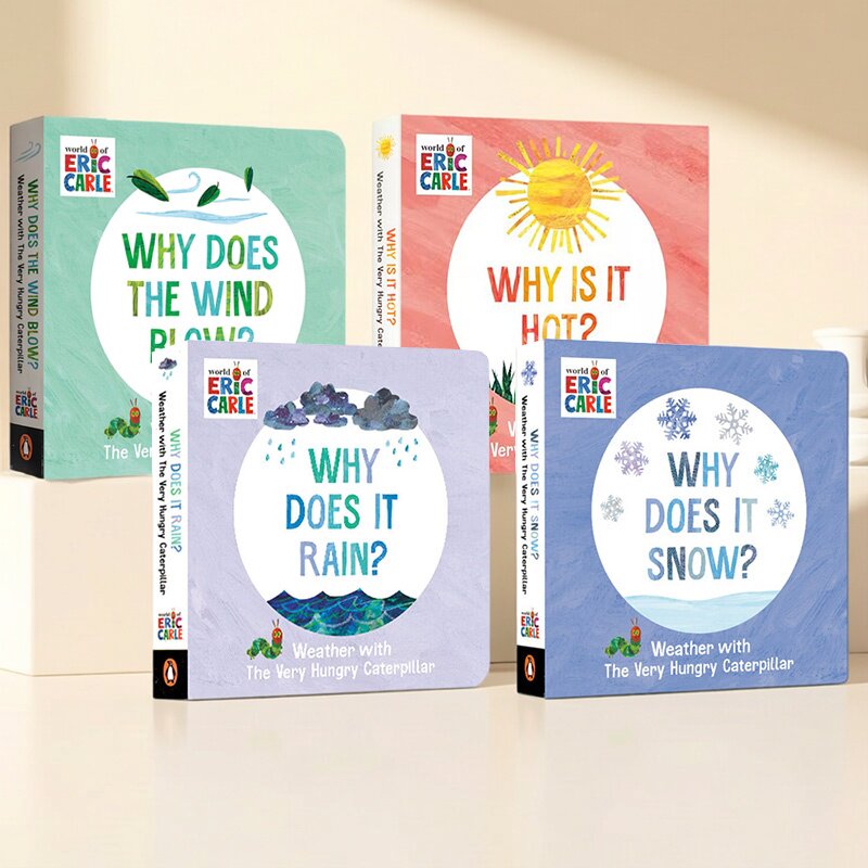 英文原版 Eric Carle 艾瑞卡尔 Very Hungry Caterpillar Why Does It Snow/Rain/Hot/Wind? 4册 纸板书 天气季节知识绘本