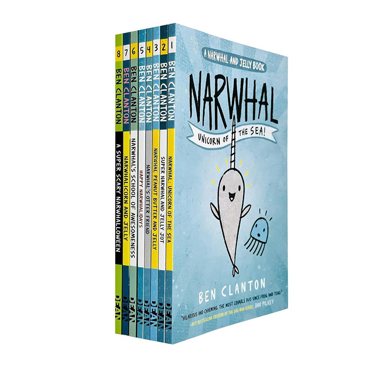 英文原版 Narwhal And Jelly 独角鲸和水母 8册 儿童英语启蒙绘本 趣味性幽默搞笑漫画图画书 图像式全彩漫画章节书
