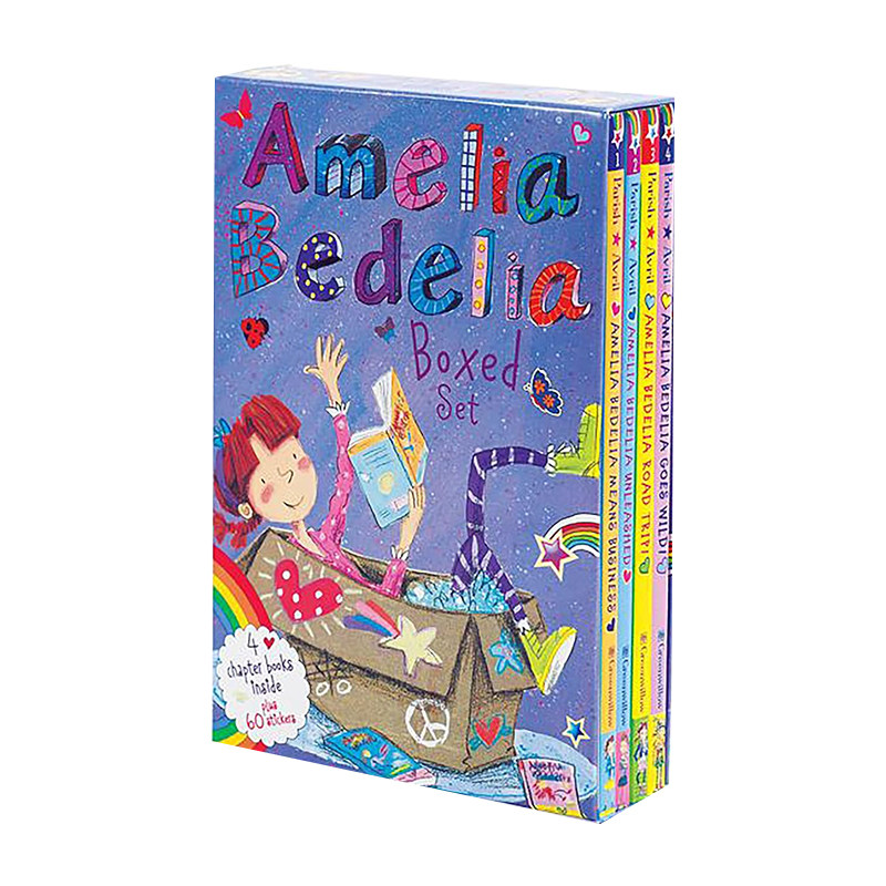 英文原版 Amelia Bedelia 系列1-4 4册合售 儿童章节书桥梁书套装(内附贴纸) 女孩读物 青少年阅读提升