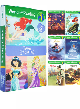 英文原版 Disney Princess World of Reading L1 迪士尼公主系列6册盒装 分级读物 幼儿英语启蒙经典绘本美人鱼 冰雪奇缘
