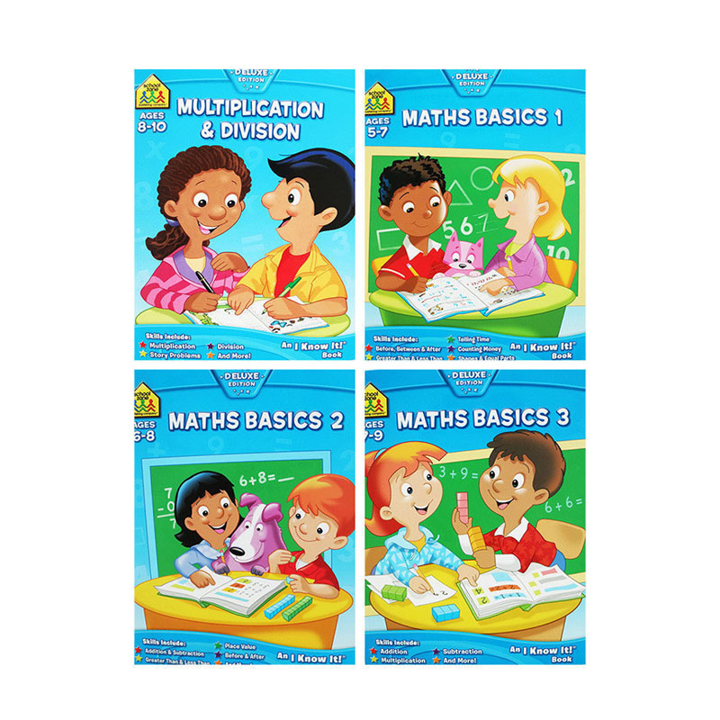 5-10岁数学练习4册 School Zone I Know It Workbook 入学准备小学数学 Maths Basics Multiplication and Division 英文原版