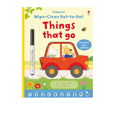 Usborne Wipe Clean Dot-to-Dot Things that go 连线画轮廓 趣味益智可擦活动书 附赠笔