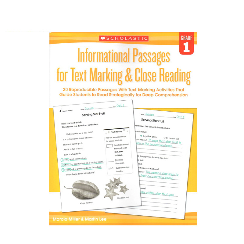 英文原版 Informational Passages for Text Marking Close Reading 1年级深度阅读技巧练习册美国小学英语学乐必赢系列