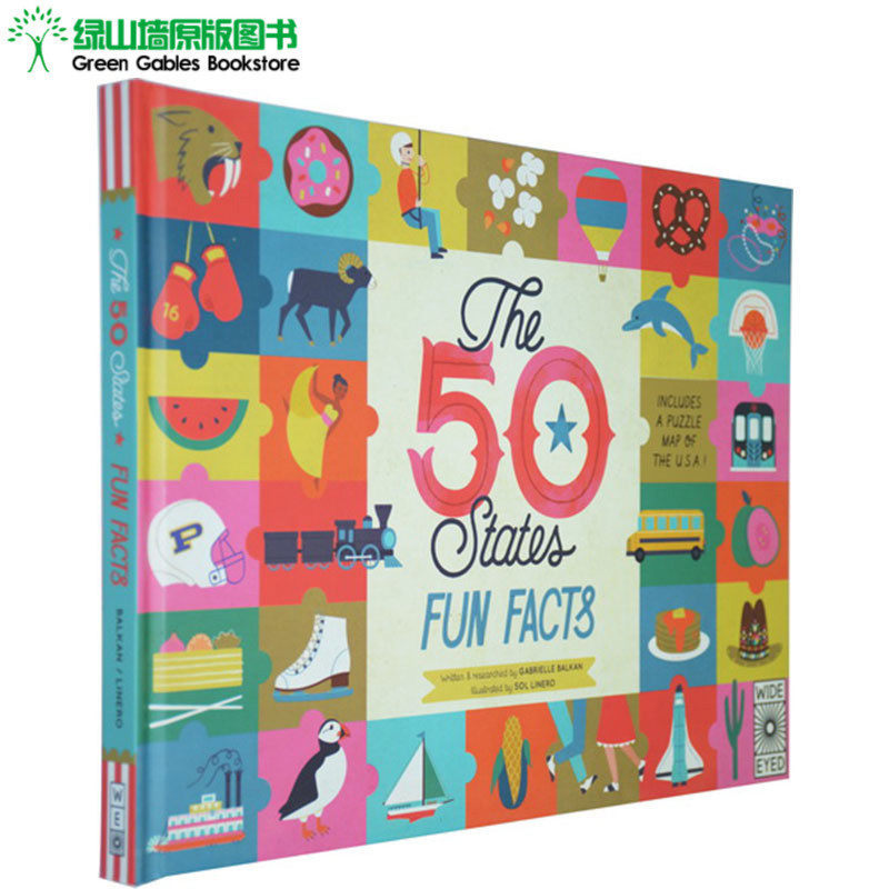 英文原版 the 50 states fun facts 有趣的50个州 纸板书 封底带拼图