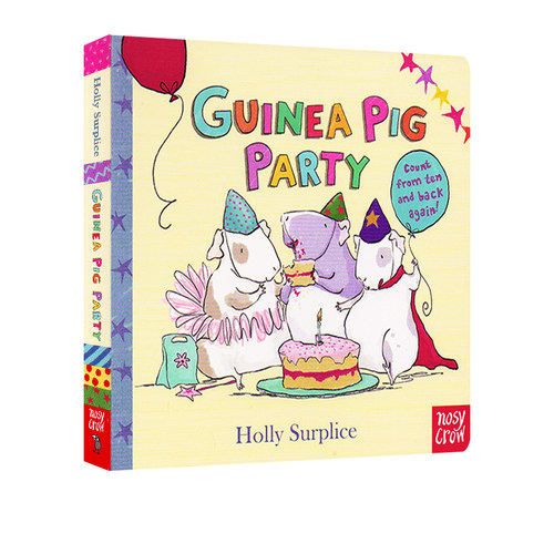 英文原版 Guinea Pig Party 纸板书 认识数字 小朋友生日礼物书 启蒙认知图画故事绘本 Nosy Crow 英国大嘴鸟
