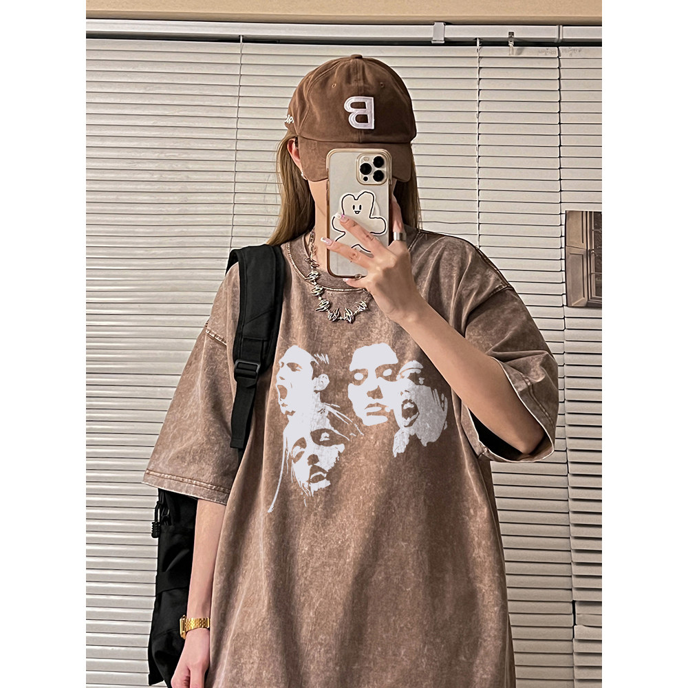夏季新款潮中性女装人头印花水洗潮T圆领短袖T恤半袖X1301-P38,女装T恤,电商C310