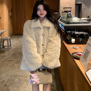冬季环保皮草毛绒绒宽松羊羔毛厚外套女高级感年轻毛毛仿皮草上衣