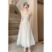 法式 富家千金蝴蝶结连衣裙女夏季 绝美公主裙收腰温柔风网纱长裙子