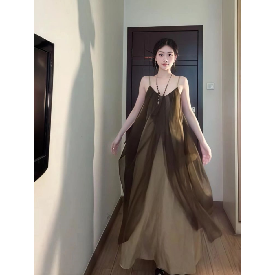 法式复古高级感宽松吊带连衣裙女