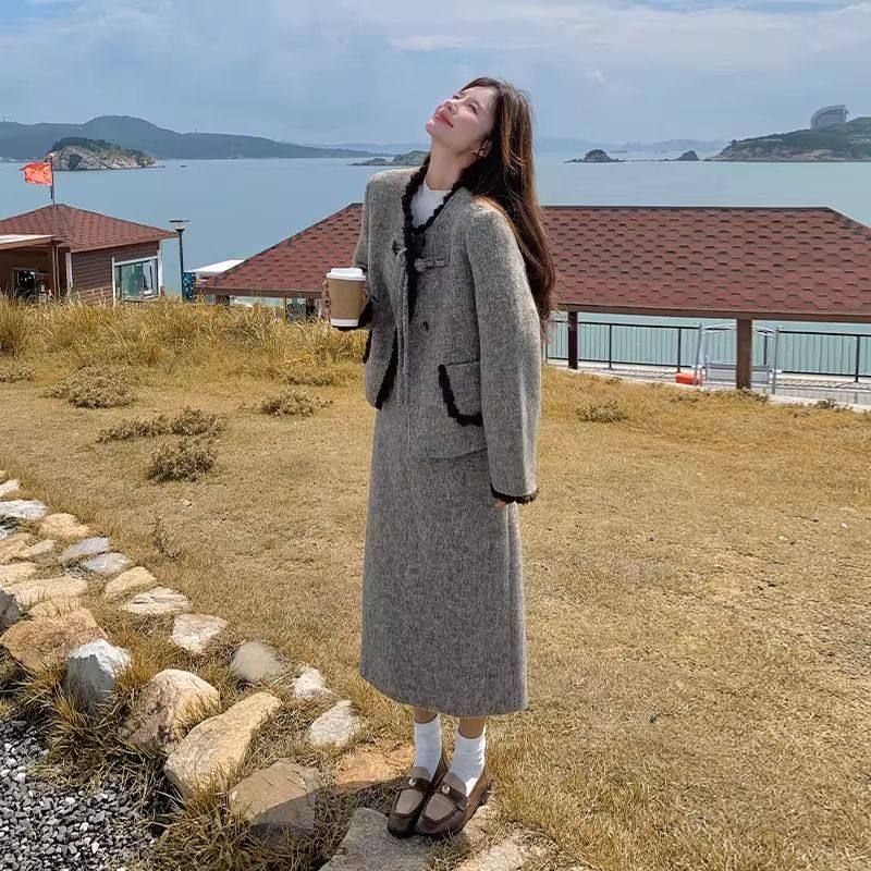 加厚小香风套装裙女秋冬高级感穿搭毛呢外套半身裙子小个子两件套,女装/女士精品,时尚套装,淘宝优惠券,粉丝福利购,淘宝优惠卷