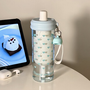 夏季蓝色高颜值女生tritan大容量办公室带茶仓便携随行吸管水杯子