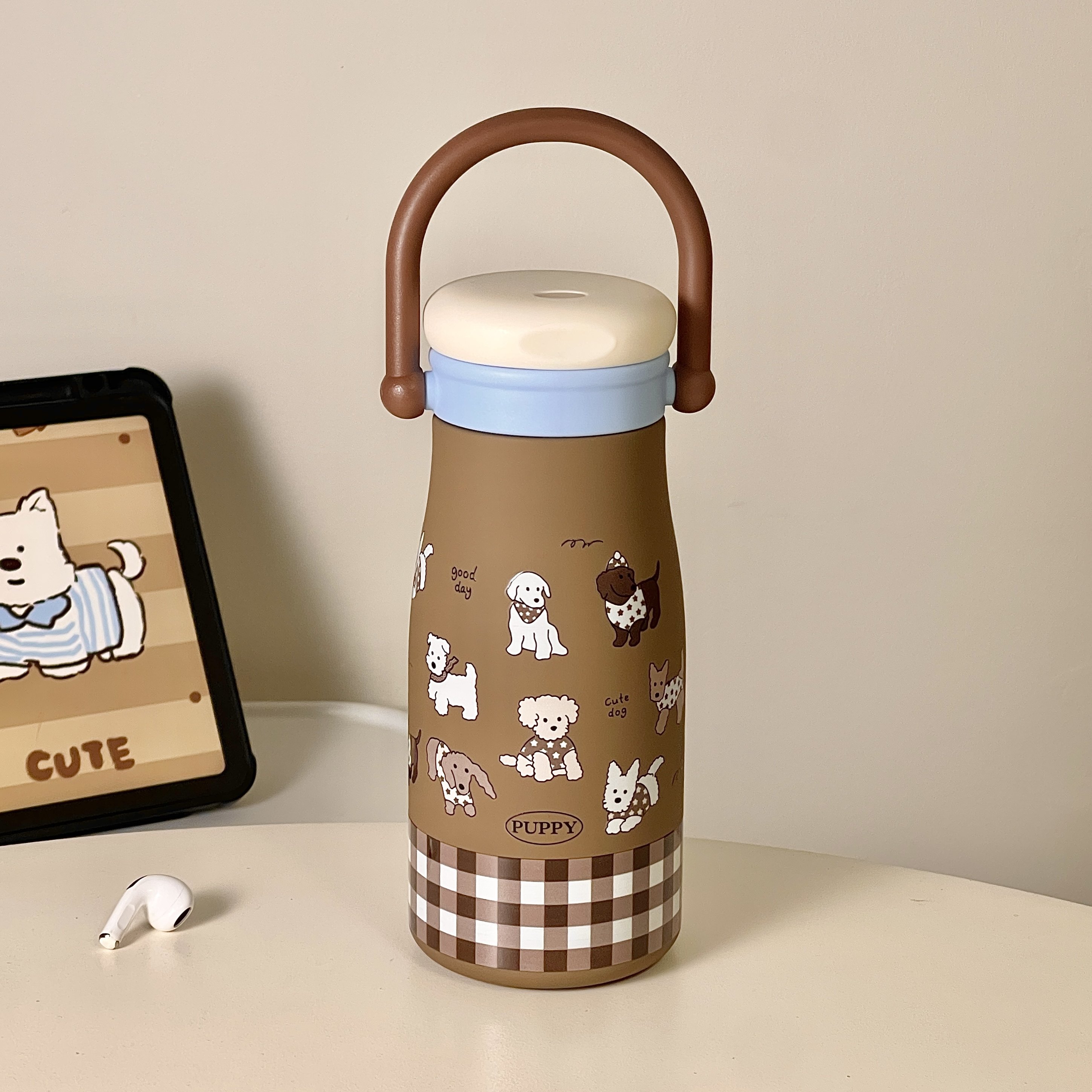 可爱风小狗女生高颜值水杯子大容量陶瓷内胆便携双饮口吸管保温杯,餐饮具,保冷/保温杯,淘宝优惠券,粉丝福利购,淘宝优惠卷