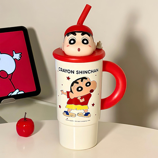 蜡笔小新水杯联名款女生高颜值可爱保温杯新款吸管冰霸杯子办公室