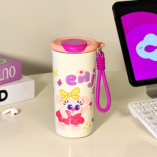 女生高颜值可爱卡通吸管保温杯咖啡便携不锈钢随行水杯子2025新款