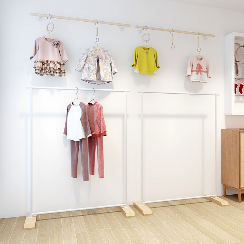 墨希展架服装店童装店白色实木烤漆落地架展示架挂衣架中岛货架子