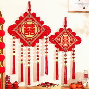 专用结婚装饰入户门中国结囍字立体布置客厅挂件喜字红色婚房玄关