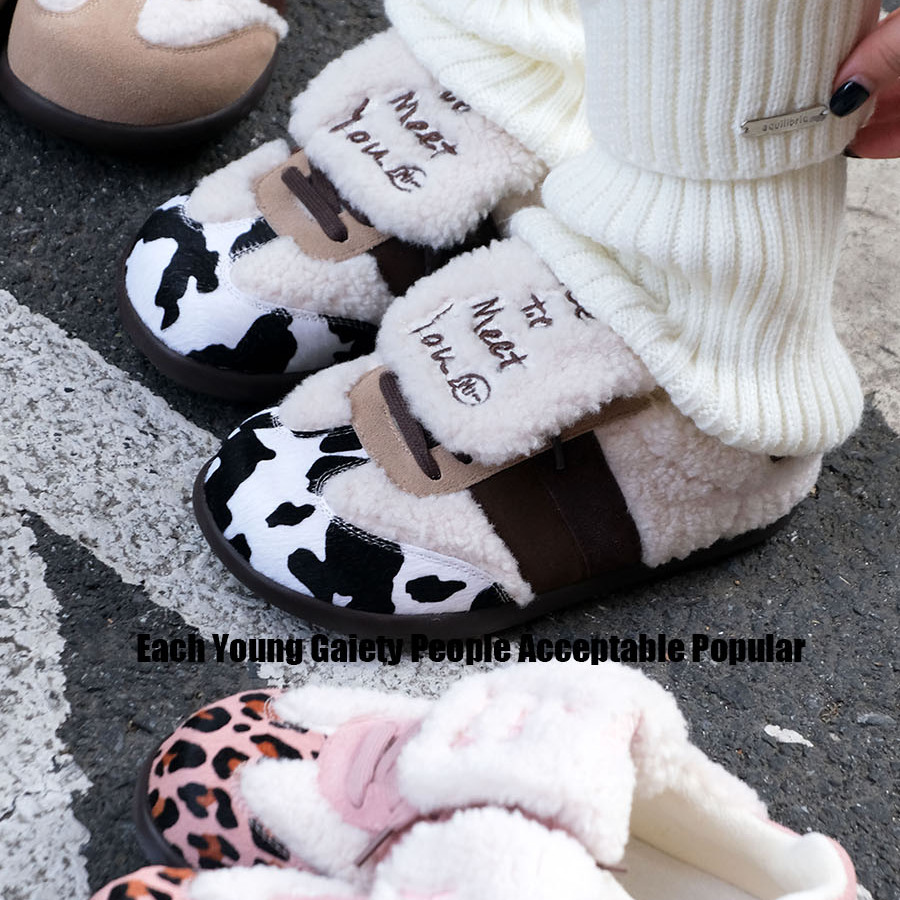 EYGPAP 斑点狗泡芙鞋2025新款冬季加绒加厚平底休闲百搭小白鞋