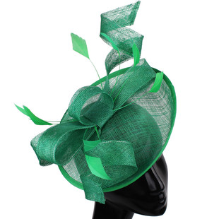 西式 宴会礼服头饰帽简约正装 麻纱羽毛小礼帽绿色旗袍舞台帽蝴蝶结