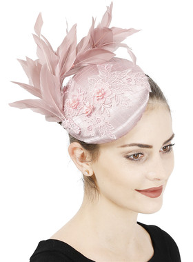 宫廷风羽毛蕾丝法式贵族名媛淑女宴会网纱旗袍礼帽新娘帽子皮粉色
