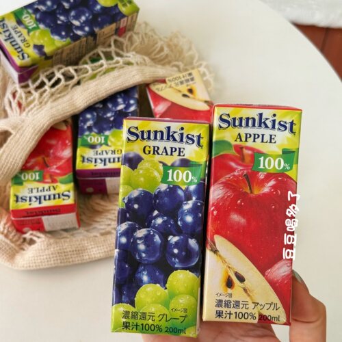 好喝现货日本森永乳業Sunkist系列100%纯果汁晴王葡萄苹果汁200ml
