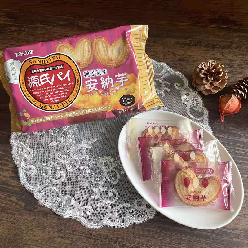 现货日本本土三立源氏平家安纳芋红薯味蝴蝶酥饼干零食11枚袋装