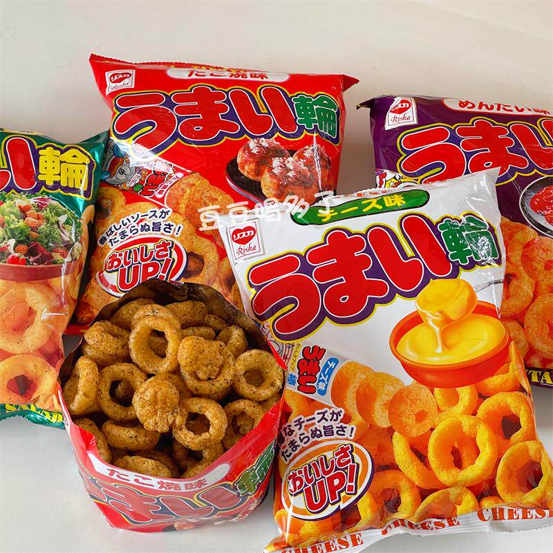 现货日本本土RISKA沙拉章鱼烧明太子芝士圈玉米浓汤粟米球零食75g