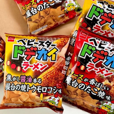 现货日本童星贝贝星限定章鱼烧味烤玉米酱油味干脆面点心宽面62g