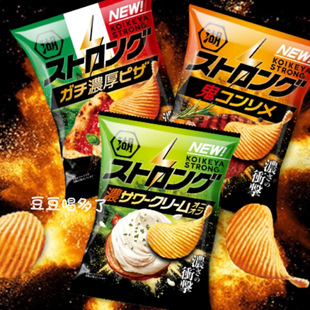 日本湖池屋STRONG厚切波浪薯片洋葱酸奶黑胡椒柠檬鸡清汤味零食