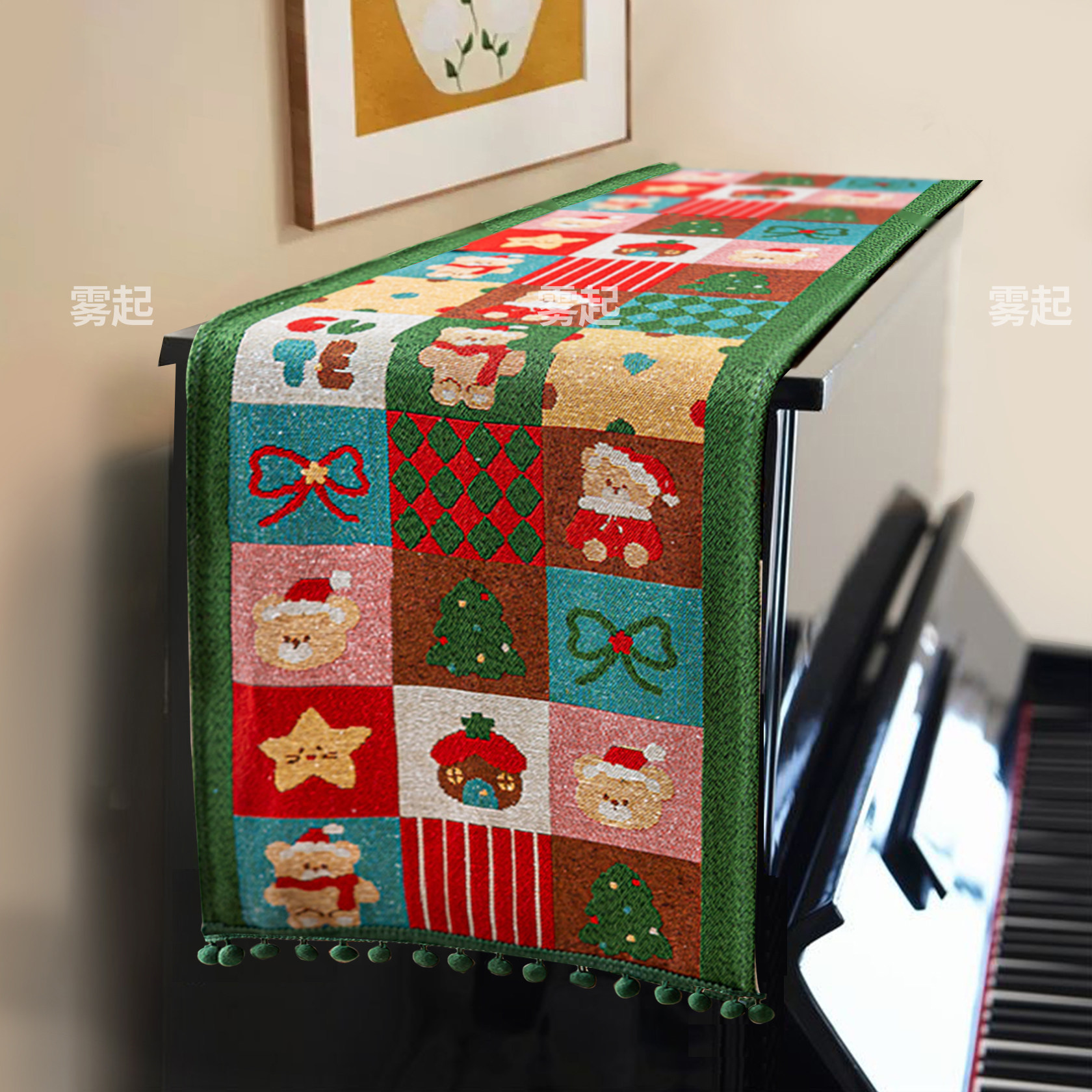 钢琴防尘盖巾桌旗圣诞节装饰