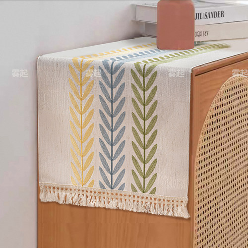 奶油风棉麻桌旗斗柜茶几长条盖布