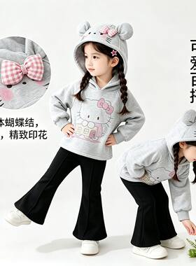 外贸女童加绒连帽卫衣套装秋冬新