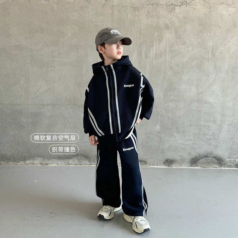 男童休闲运动套装秋冬款潮男孩中大童学生连帽开衫拉链卫衣两件套
